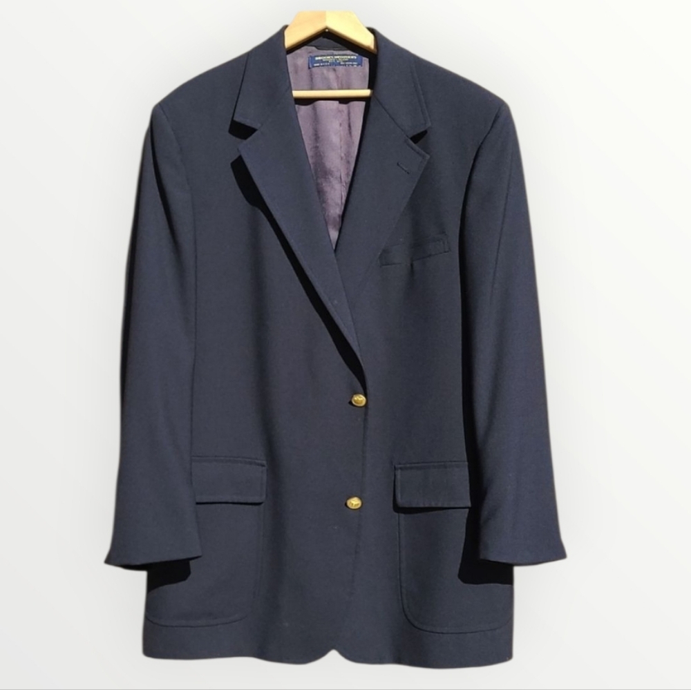 44L Brooks Brothers Classic Navy 3 Button Blazer with Gold Buttons Heritage